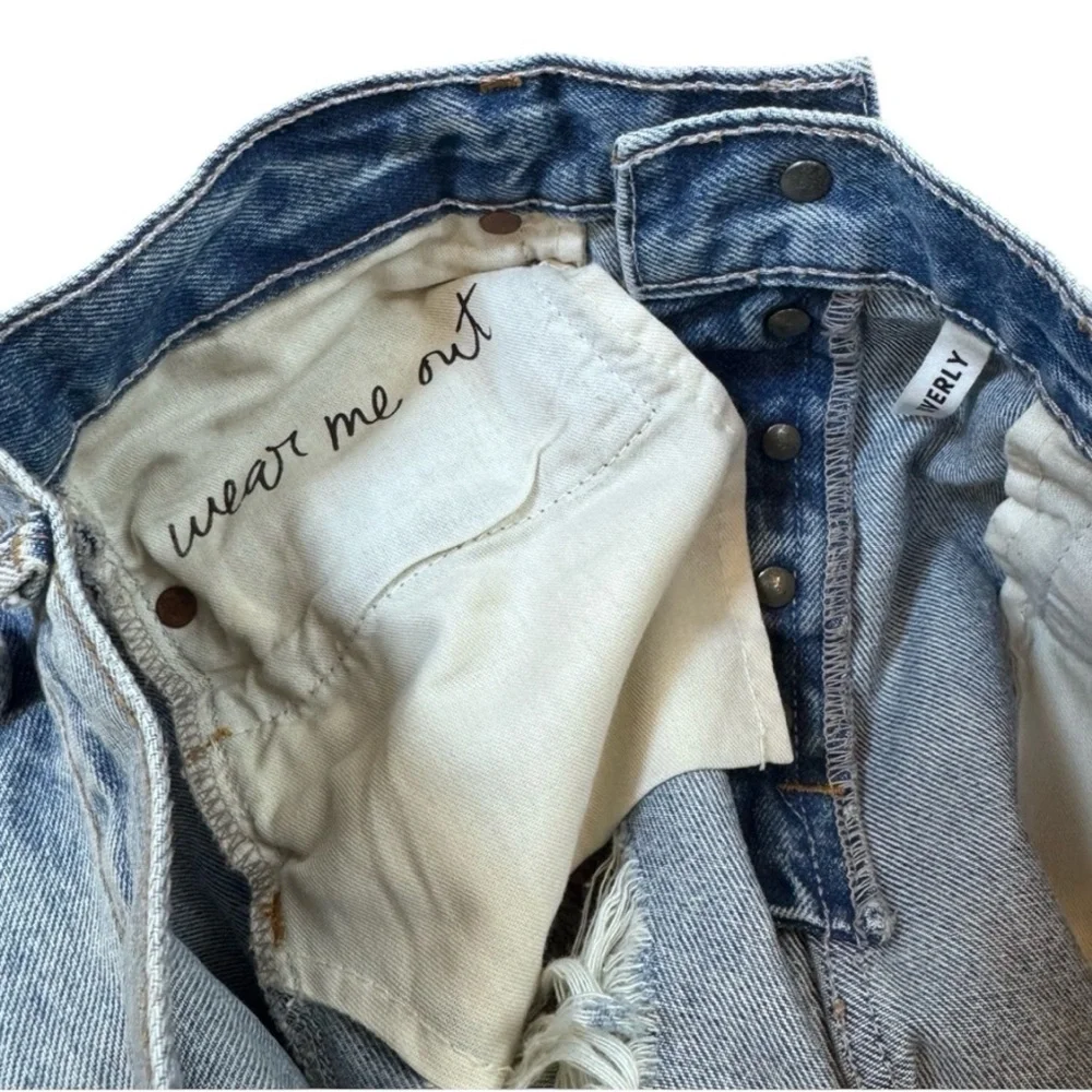 GRLFRND Beverly High Rise Long Bermuda Shorts 100% Cotton Denim